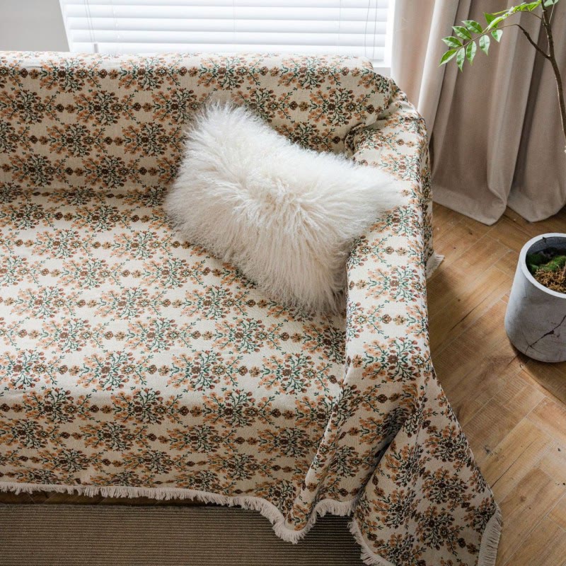 Sofabezug mit Blumenmuster und Quasten – Jacquard - Sofabezug
