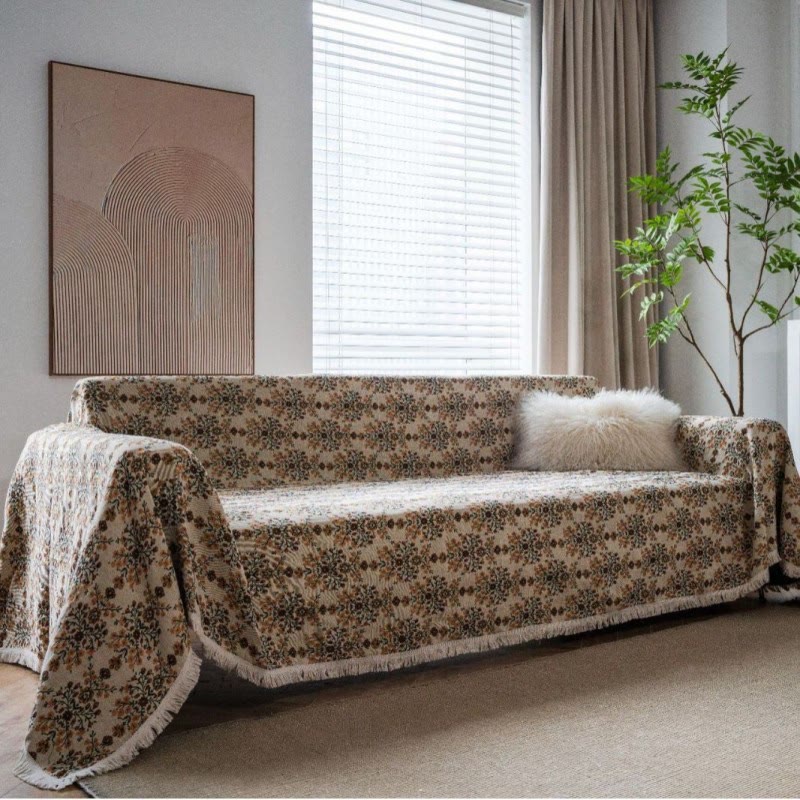 Sofabezug mit Blumenmuster und Quasten – Jacquard - Sofabezug