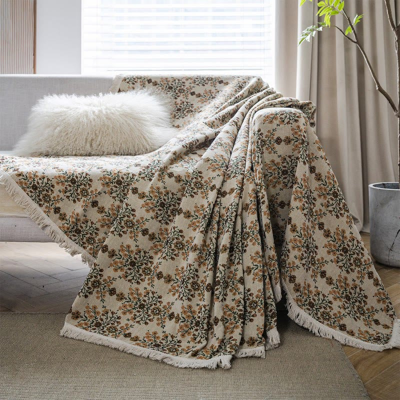 Sofabezug mit Blumenmuster und Quasten – Jacquard - Beige / 140 x 180 cm - Sofabezug