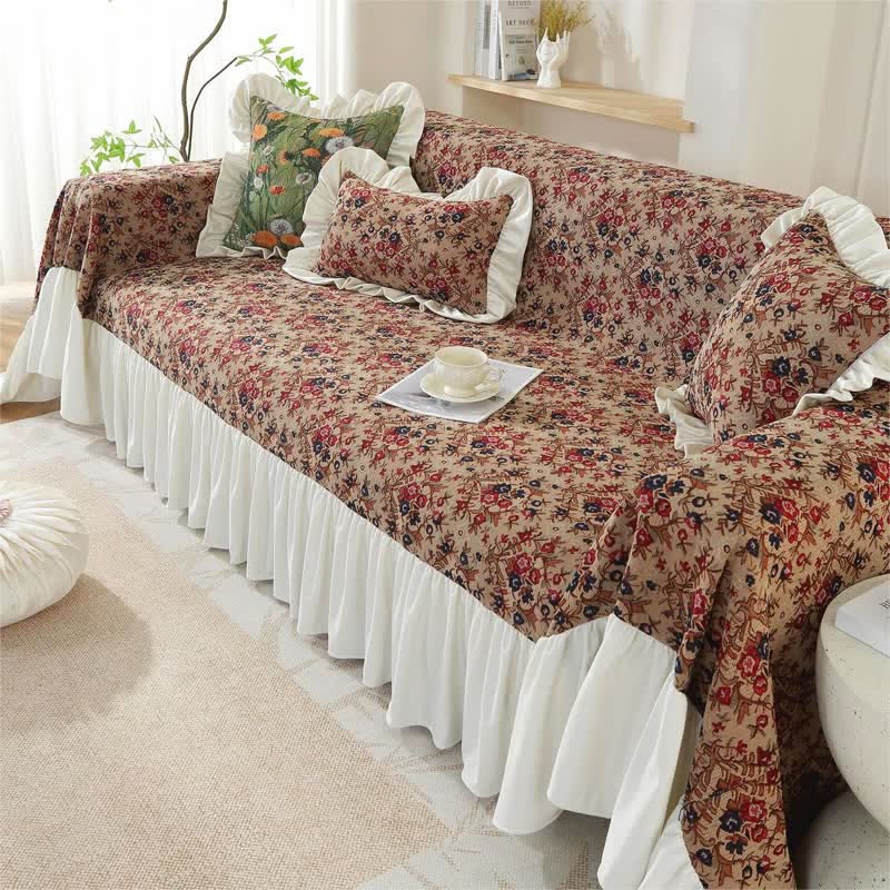 Sofabezug mit Vintage-Blumenprint und Rüschen - Sofabezug