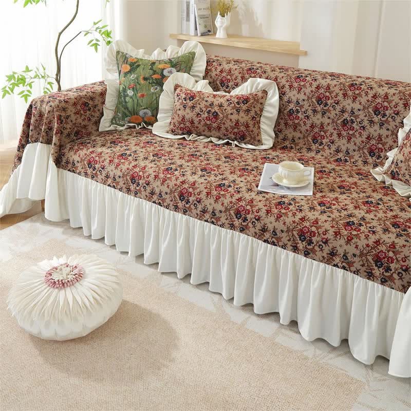 Sofabezug mit Vintage-Blumenprint und Rüschen - Sofabezug