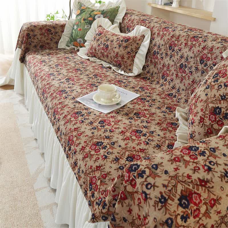 Sofabezug mit Vintage-Blumenprint und Rüschen - Sofabezug