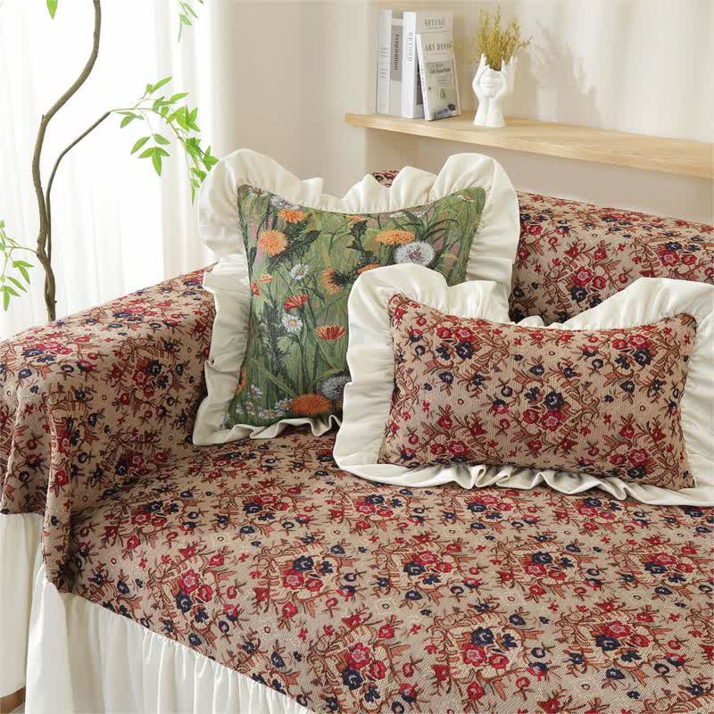 Sofabezug mit Vintage-Blumenprint und Rüschen - Sofabezug