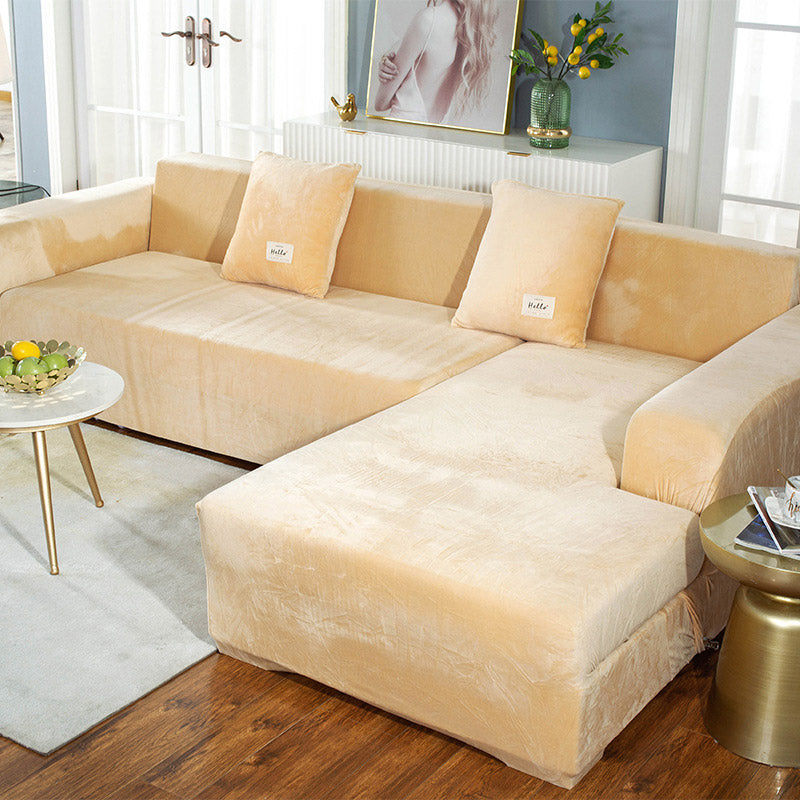 Sofabezug Stretch in Velourlook – einfarbig und elastisch - Hellgelb / 1-Sitzer 35’’ - 55’’ (90 cm - 140 cm) - Sofabezug