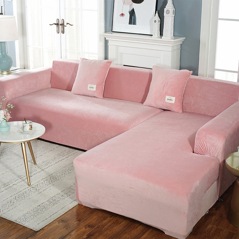 Sofabezug Stretch in Velourlook – einfarbig und elastisch - Rosa / 1-Sitzer 35’’ - 55’’ (90 cm - 140 cm) - Sofabezug