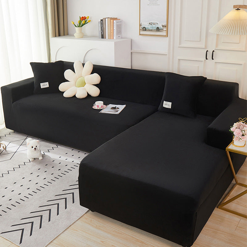 Sofabezug Stretch in Velourlook – einfarbig und elastisch - Schwarz / 1-Sitzer 35’’ - 55’’ (90 cm - 140 cm) - Sofabezug
