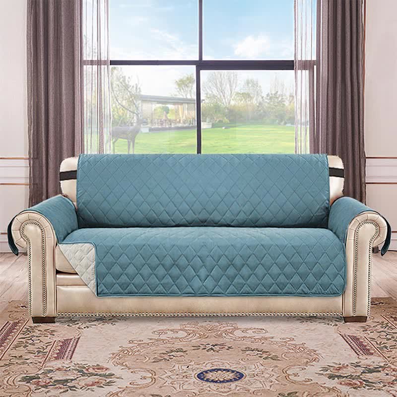 Sofabezug wasserdicht mit Elastikrand – passend für die meisten Sofas - Grau-Blau / 1-Sitzer: bis 53 cm Breite