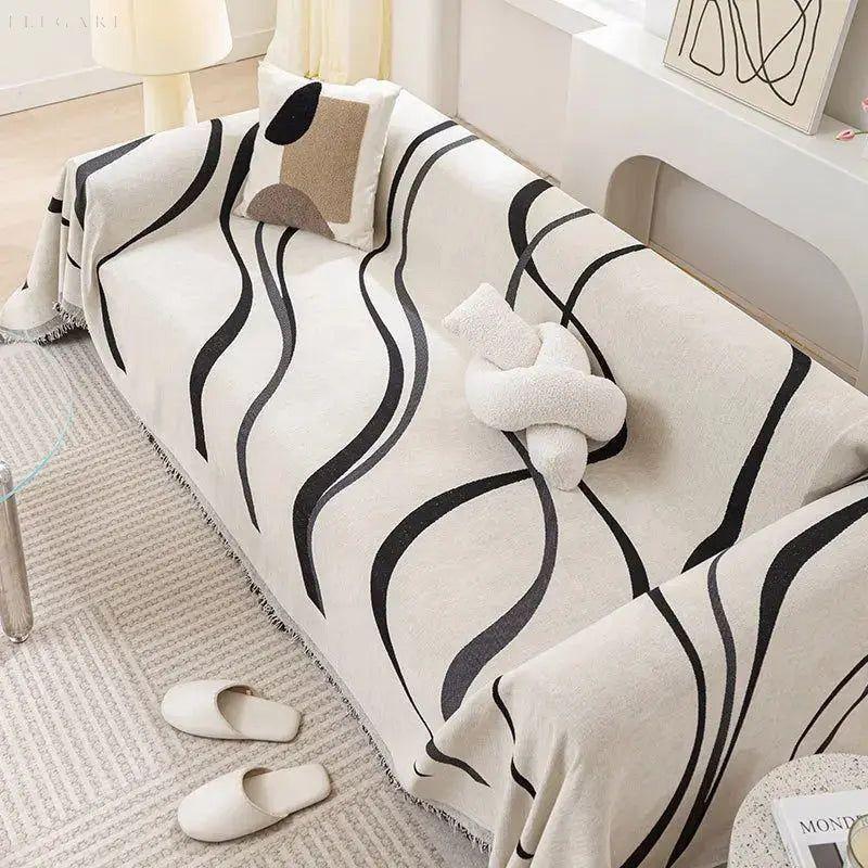 Sofaüberwurf aus Chenille & Baumwolle – Wendbar Weich & Luxuriös - Schwarz / 180x130cm - Decke