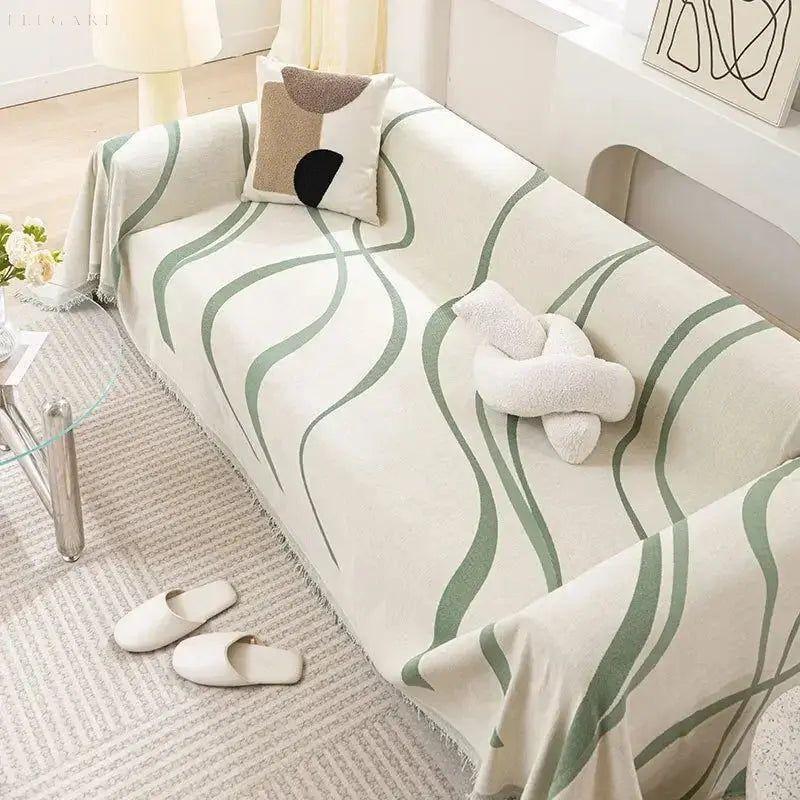 Sofaüberwurf aus Chenille & Baumwolle – Wendbar Weich & Luxuriös - Grün / 180x130cm - Decke