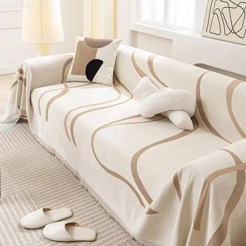 Sofaüberwurf aus Chenille & Baumwolle – Wendbar Weich & Luxuriös - Khaki / 180x130cm - Decke