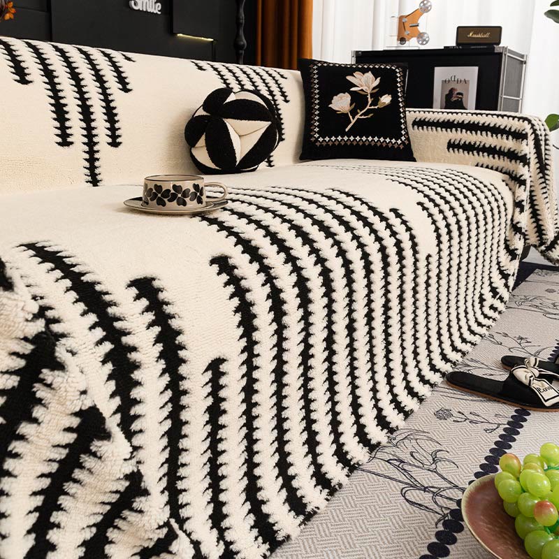 Sofaüberwurf aus Plüsch-Chenille mit Streifenmuster - Sofabezug
