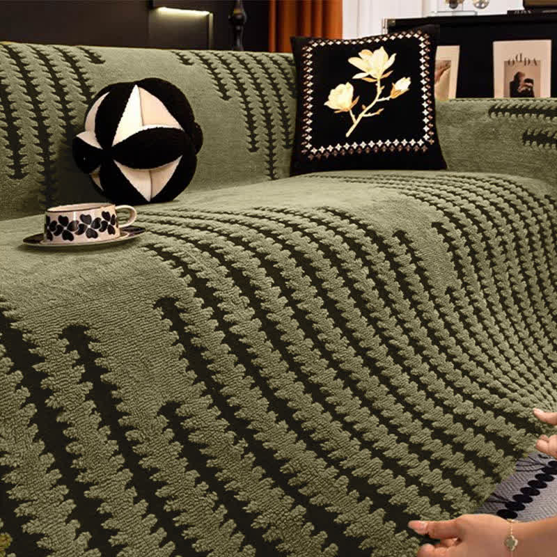 Sofaüberwurf aus Plüsch-Chenille mit Streifenmuster - Sofabezug