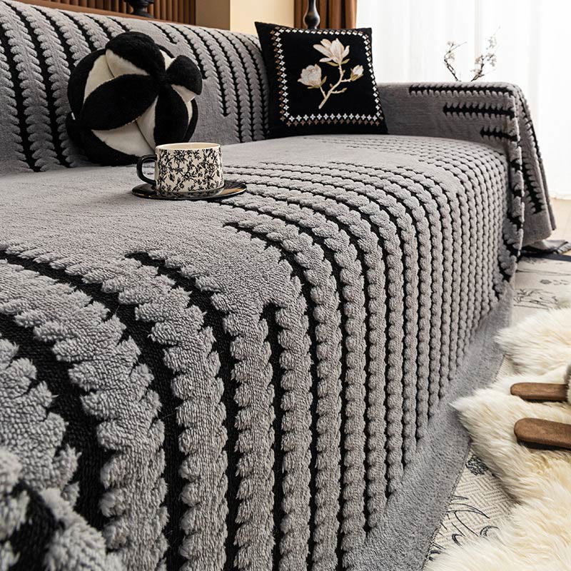 Sofaüberwurf aus Plüsch-Chenille mit Streifenmuster - Sofabezug