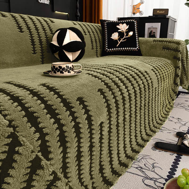 Sofaüberwurf aus Plüsch-Chenille mit Streifenmuster - Sofabezug