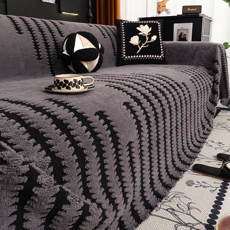 Sofaüberwurf aus Plüsch-Chenille mit Streifenmuster - Sofabezug