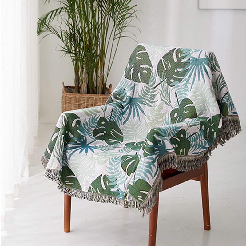 Sofaüberwurf mit Palmenmuster und Fransen – beidseitiges Tagesdecke - Sofaüberwurf