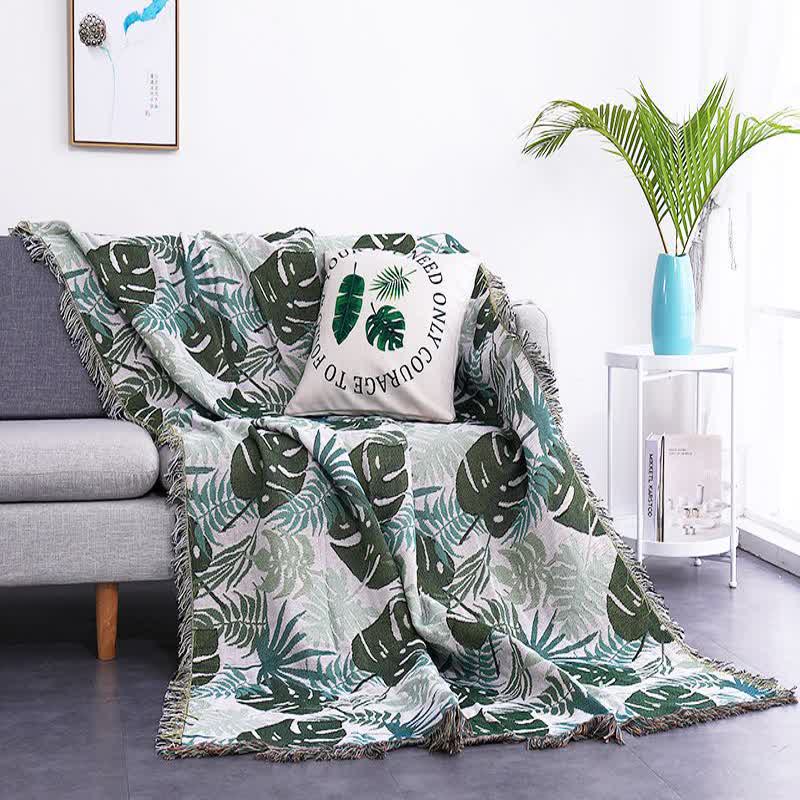 Sofaüberwurf mit Palmenmuster und Fransen – beidseitiges Tagesdecke - Sofaüberwurf