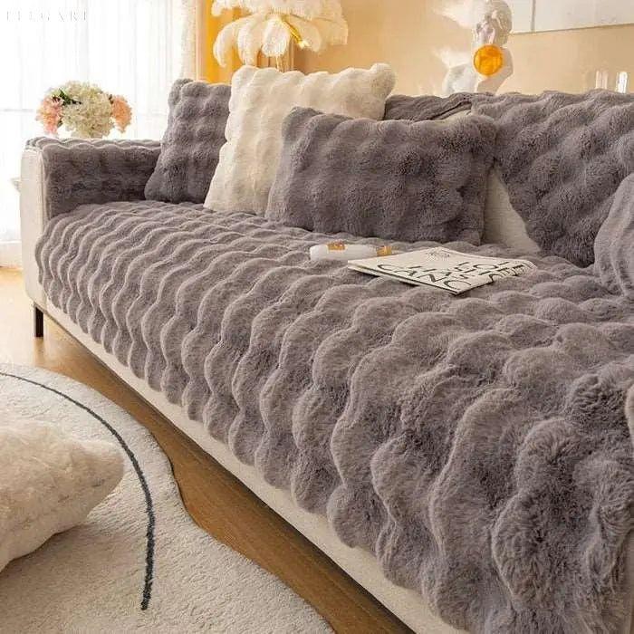 Sofia - Universal Plüsch Sofabezug L Form - Winter Warm Soft - 70x70cm / Mondstein - Sofabezug