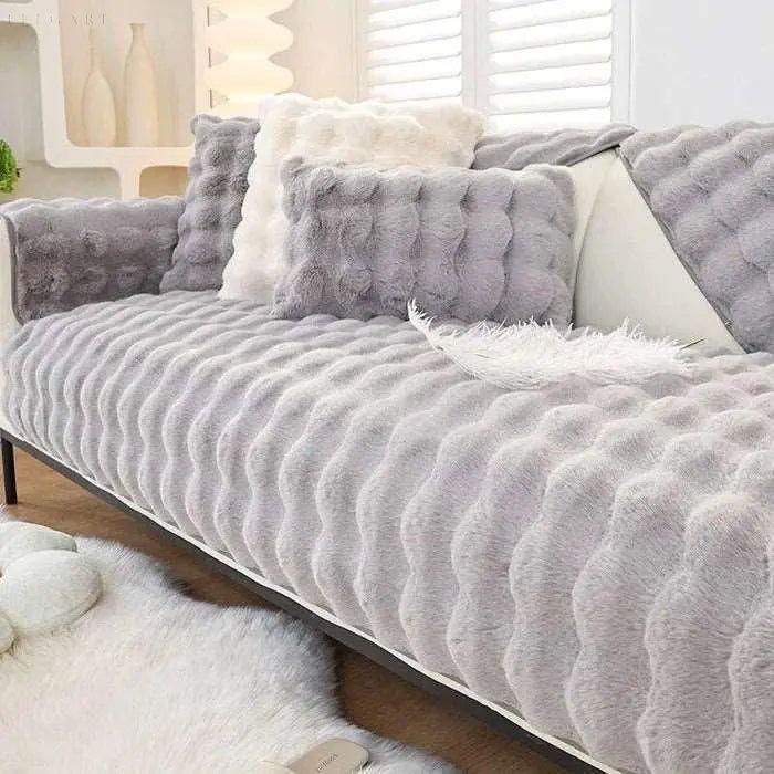 Sofia - Universal Plüsch Sofabezug L Form - Winter Warm Soft - 70x70cm / Kalkstein - Sofabezug