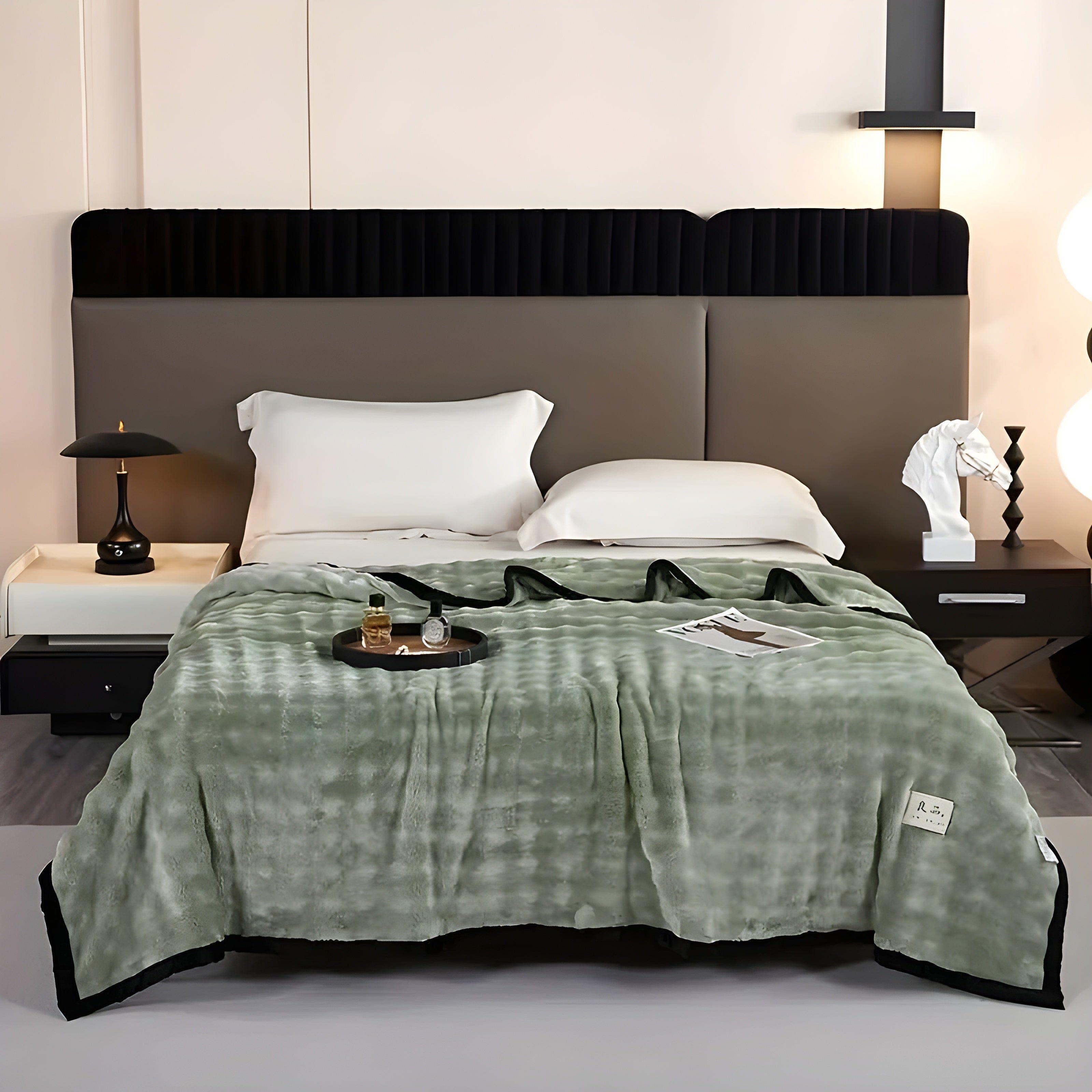 SoftSerenity Bettwäscheset - Luxuriöse aux Kaninchenfell-Plüsch-Decke - Hellgrün / 100 x 150 cm - Bettwäsche-Set