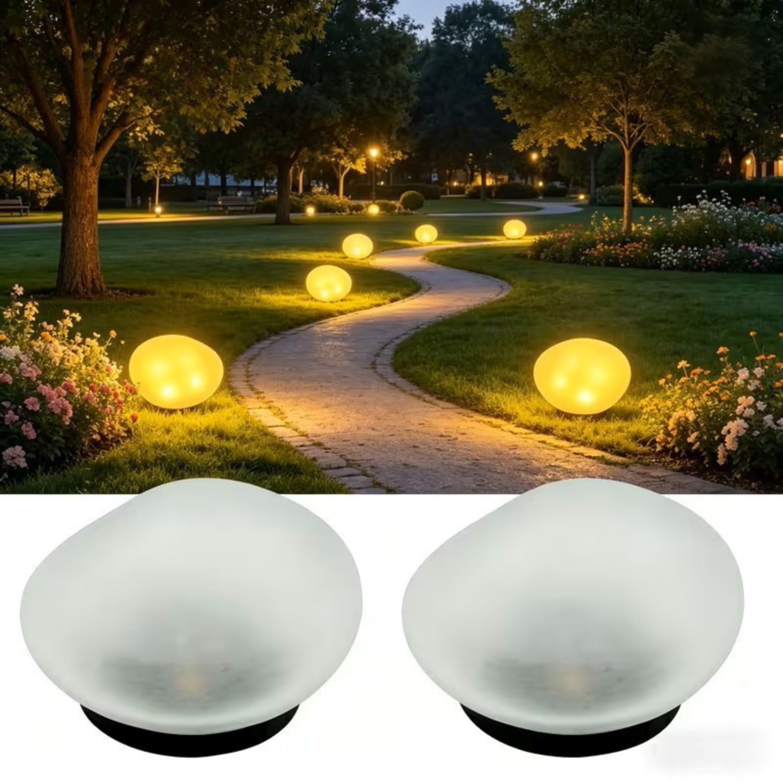 Solar LED Gartensteine – Automatische Außenbeleuchtung in Natürlicher Steinoptik - Warmweiß / 2 - Lampe