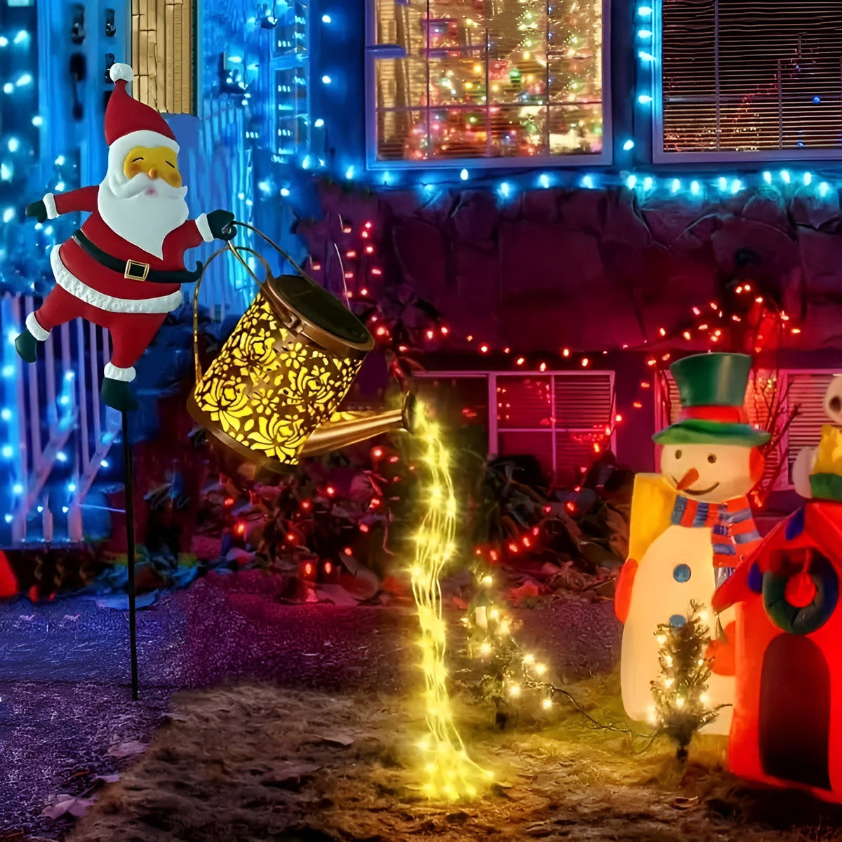 Solar Weihnachtsbeleuchtung mit Weihnachtsmann & Laternen – Deko für Garten & Terrasse | Warmweiß & Bunt Batteriefrei
