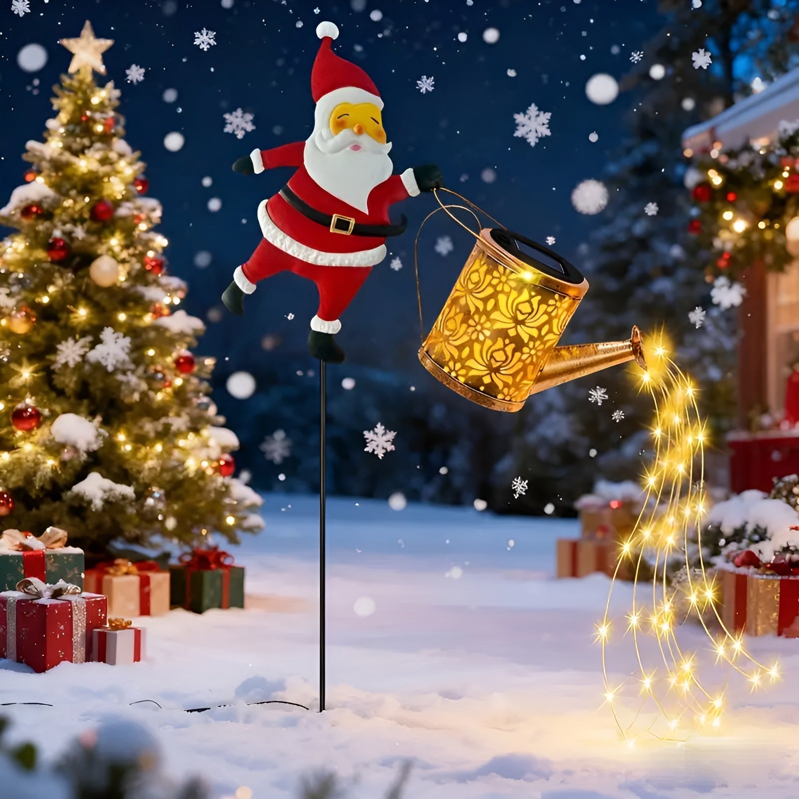 Solar Weihnachtsbeleuchtung mit Weihnachtsmann & Laternen – Deko für Garten & Terrasse | Warmweiß & Bunt Batteriefrei