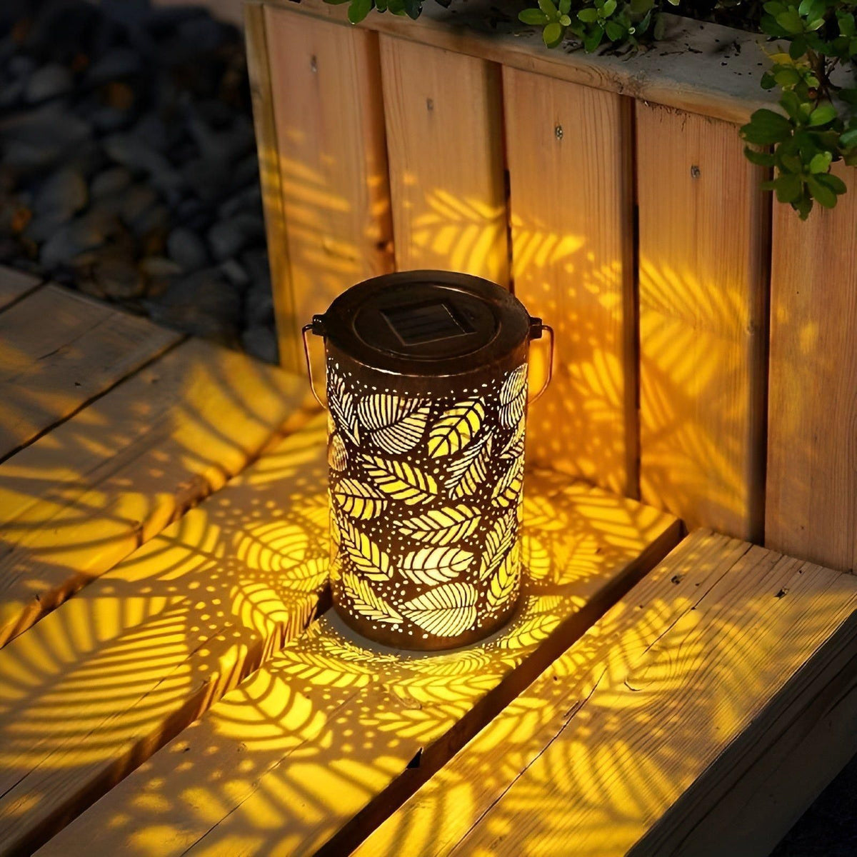 SolarArt Laterne - Luxus Metall Kunst Dekoration Solar Außenlaterne - Blatt - Gartenleuchte