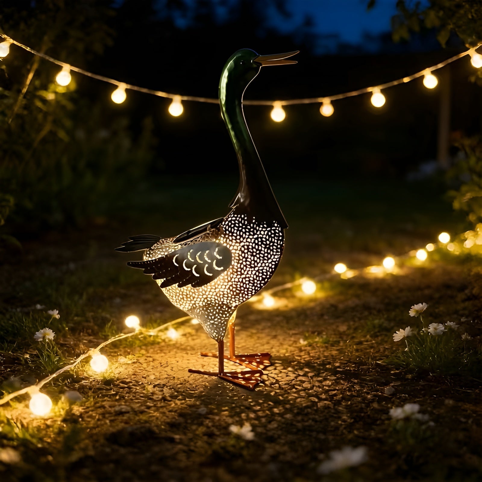 Solarbetriebene 3D-Enten Gartenleuchte aus Metall – Wetterfeste LED Solarlampe für Garten Terrasse & Balkon