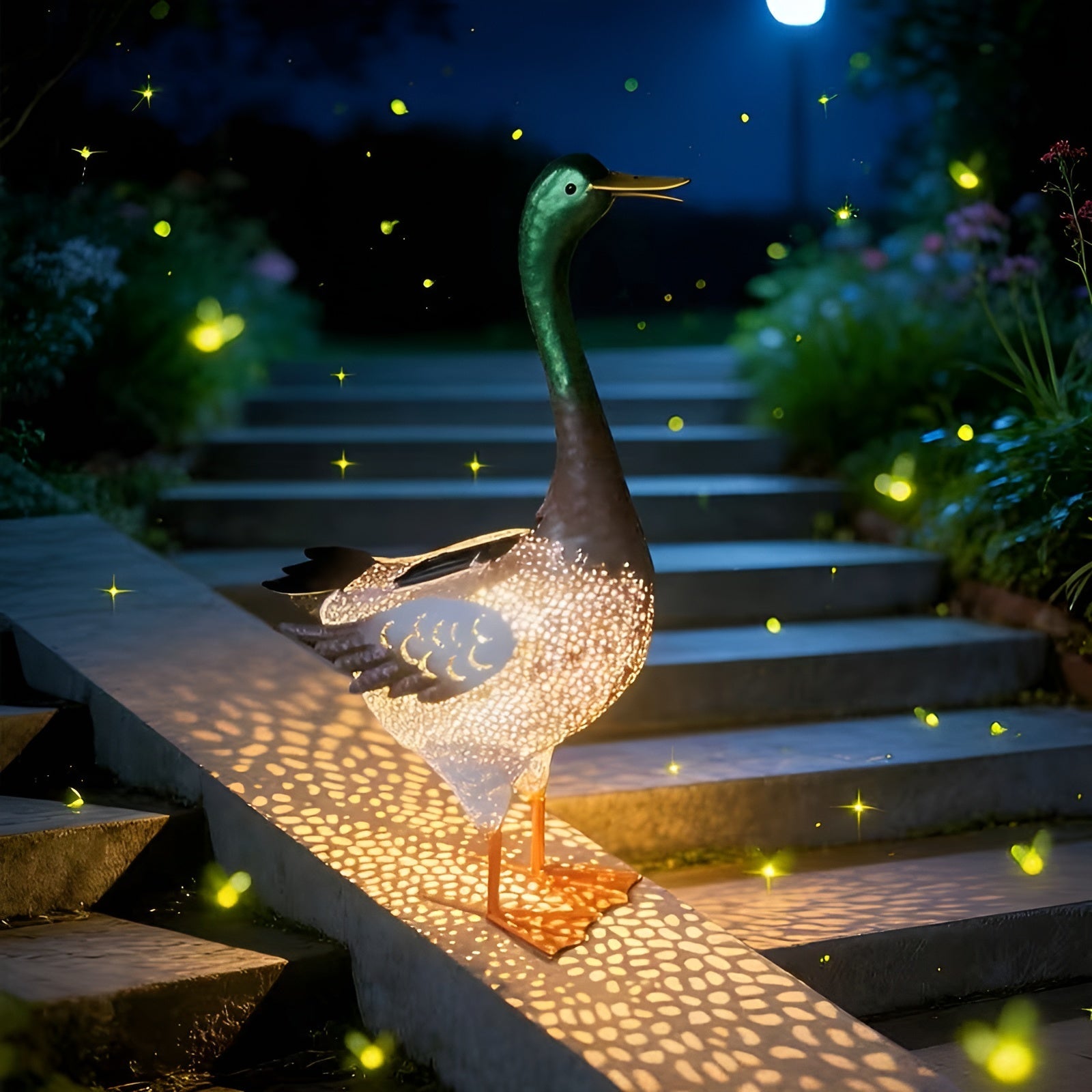Solarbetriebene 3D-Enten Gartenleuchte aus Metall – Wetterfeste LED Solarlampe für Garten Terrasse & Balkon