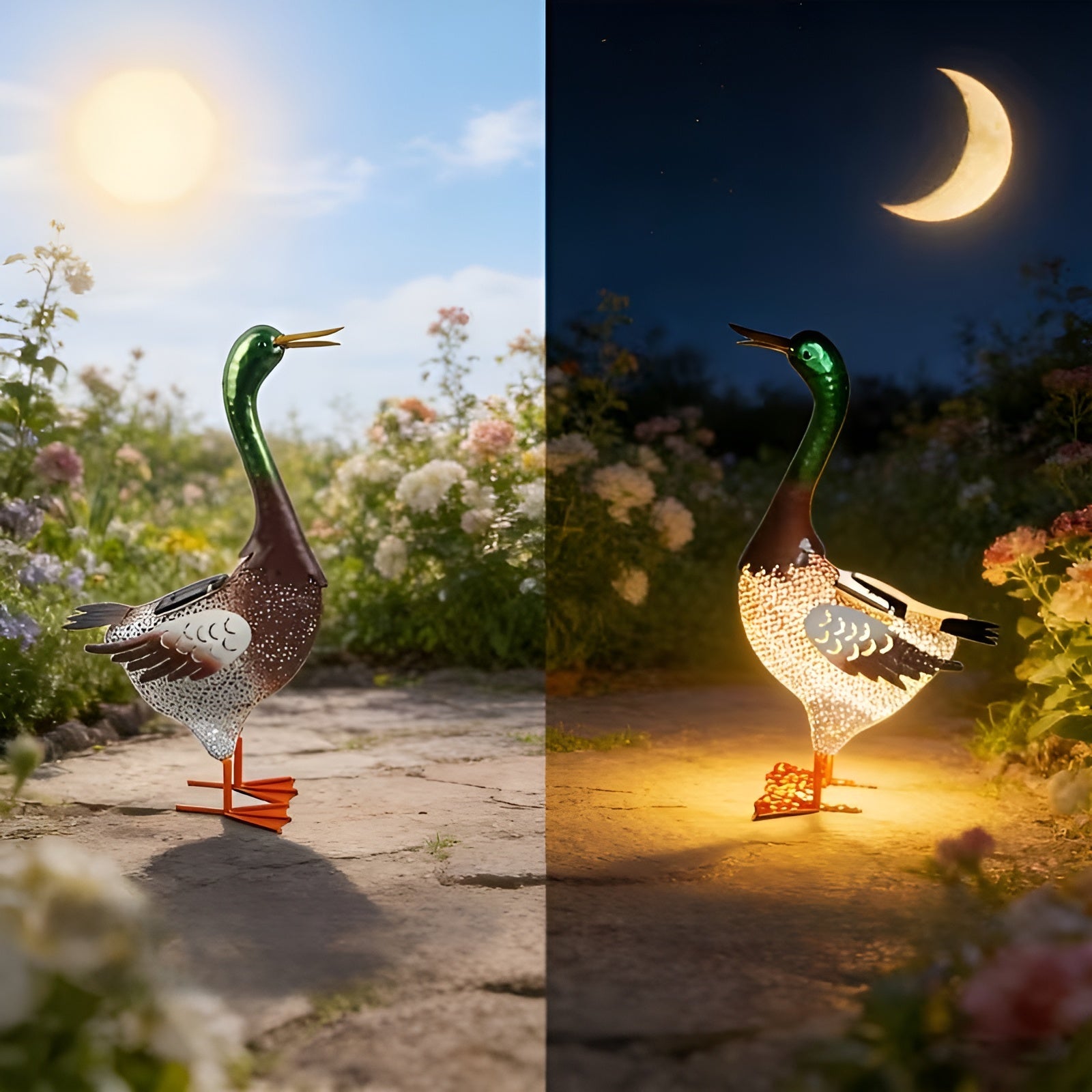 Solarbetriebene 3D-Enten Gartenleuchte aus Metall – Wetterfeste LED Solarlampe für Garten Terrasse & Balkon