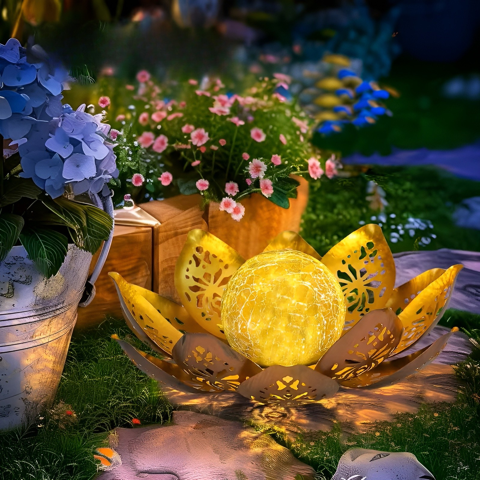 Solarbetriebene Lotusblüten-Leuchte – Dekorative Außenbeleuchtung für Garten Terrasse und Balkon - Lampe