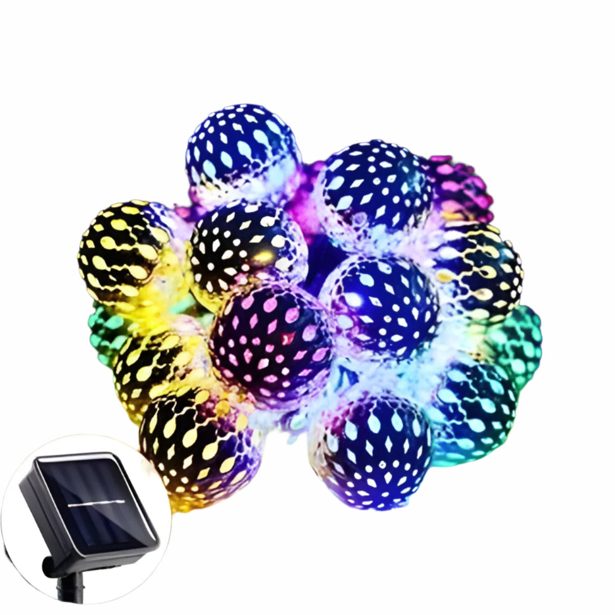Solarkugelleuchten im marokkanischen Stil – Bunte LED-Lichterkette für Garten & Balkon - Lichterkette