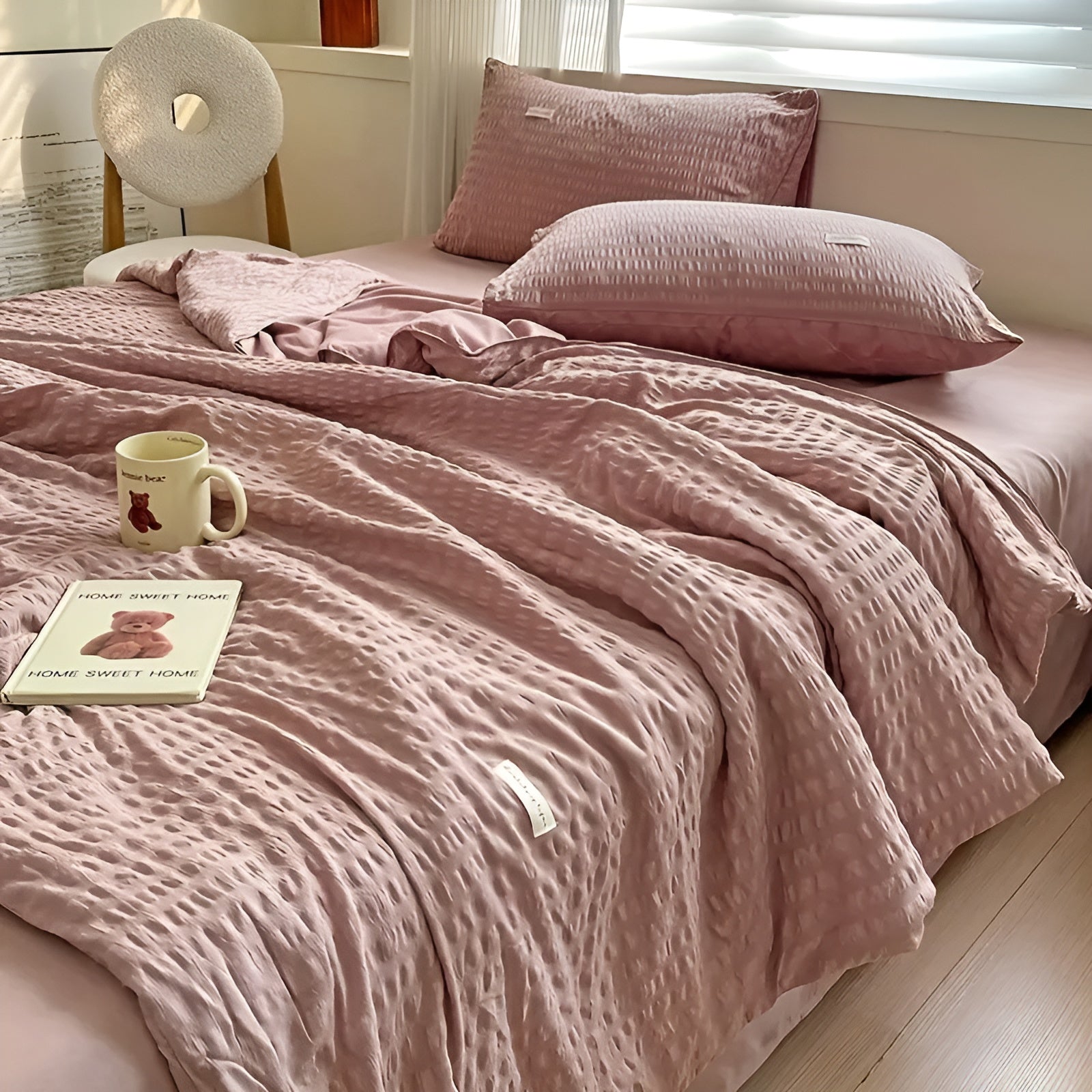 Sommerdecke aus Mesh – Leicht und Atmungsaktiv | Weich & Ideal fürs Schlafzimmer - 150cm*200cm / Blassrosa-Grau