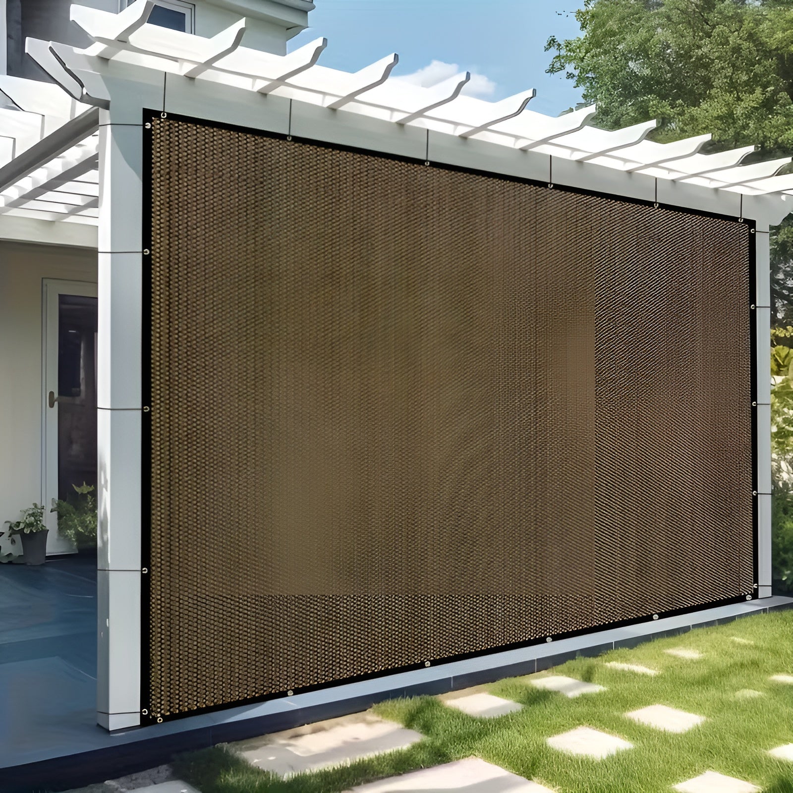 Sonnenschutzgewebe mit Ösen – Lichtblockierendes Schattiernetz für Balkon Terrasse und Garten - 1x2m / Kaffee
