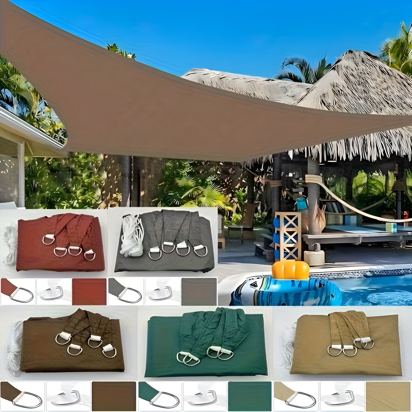 Sonnensegel mit UV-Schutz – Mit 4 Befestigungspunkten für Terrassen Pools und Gärten inklusive Spannseile - Sonnenschirm