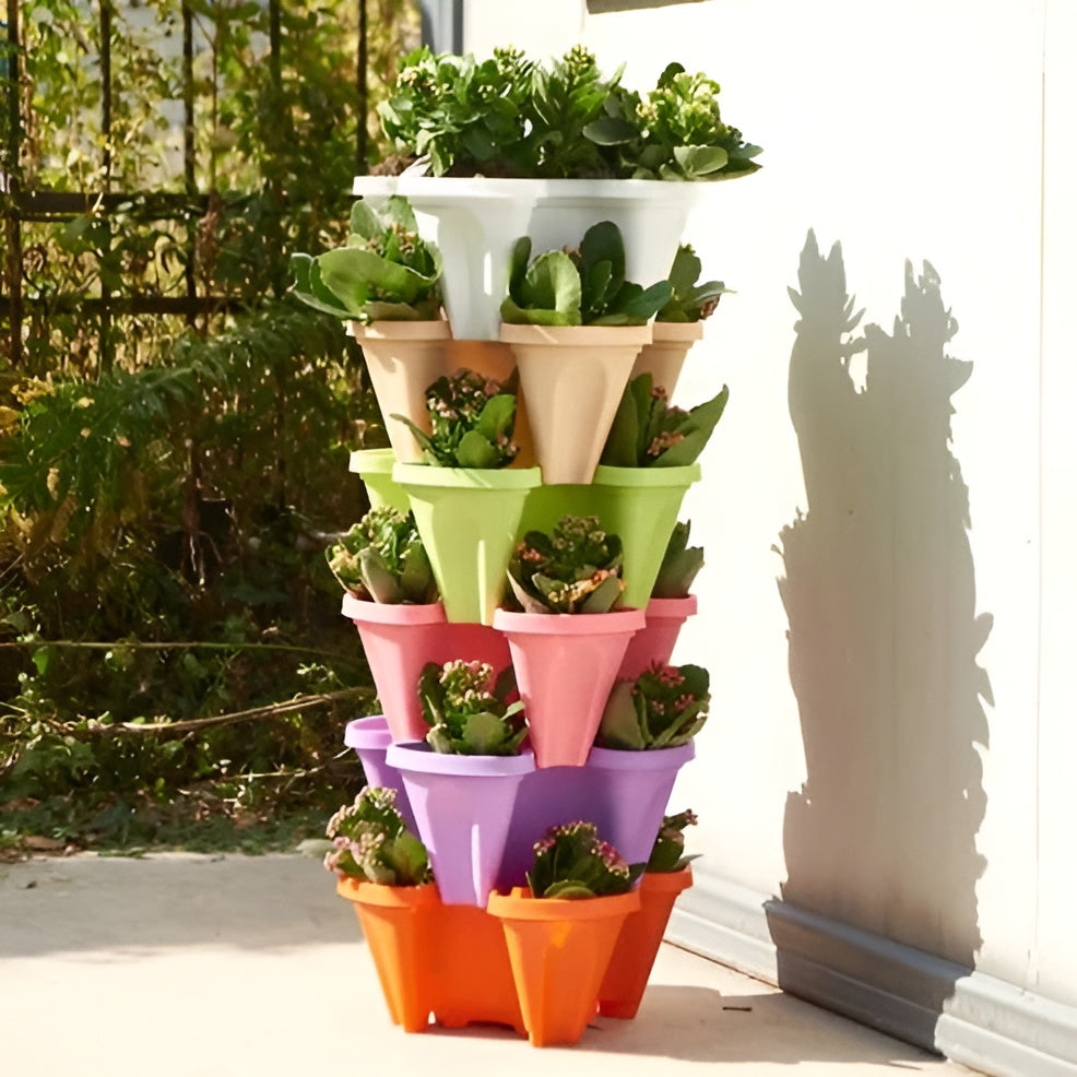 Stapelbares Blumentopf-Set – Vertikales Gartendesign | Maximale Pflanzfläche - 1 Stück / Mehrfarbig - Hängende