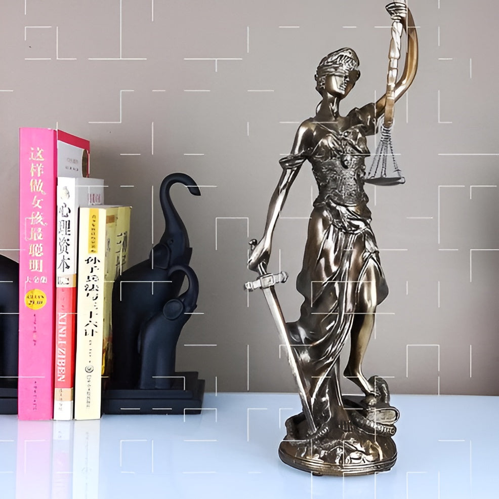 Statue der Göttin der Gerechtigkeit – Eine elegante dekorative Skulptur der Justitia - Skulptur