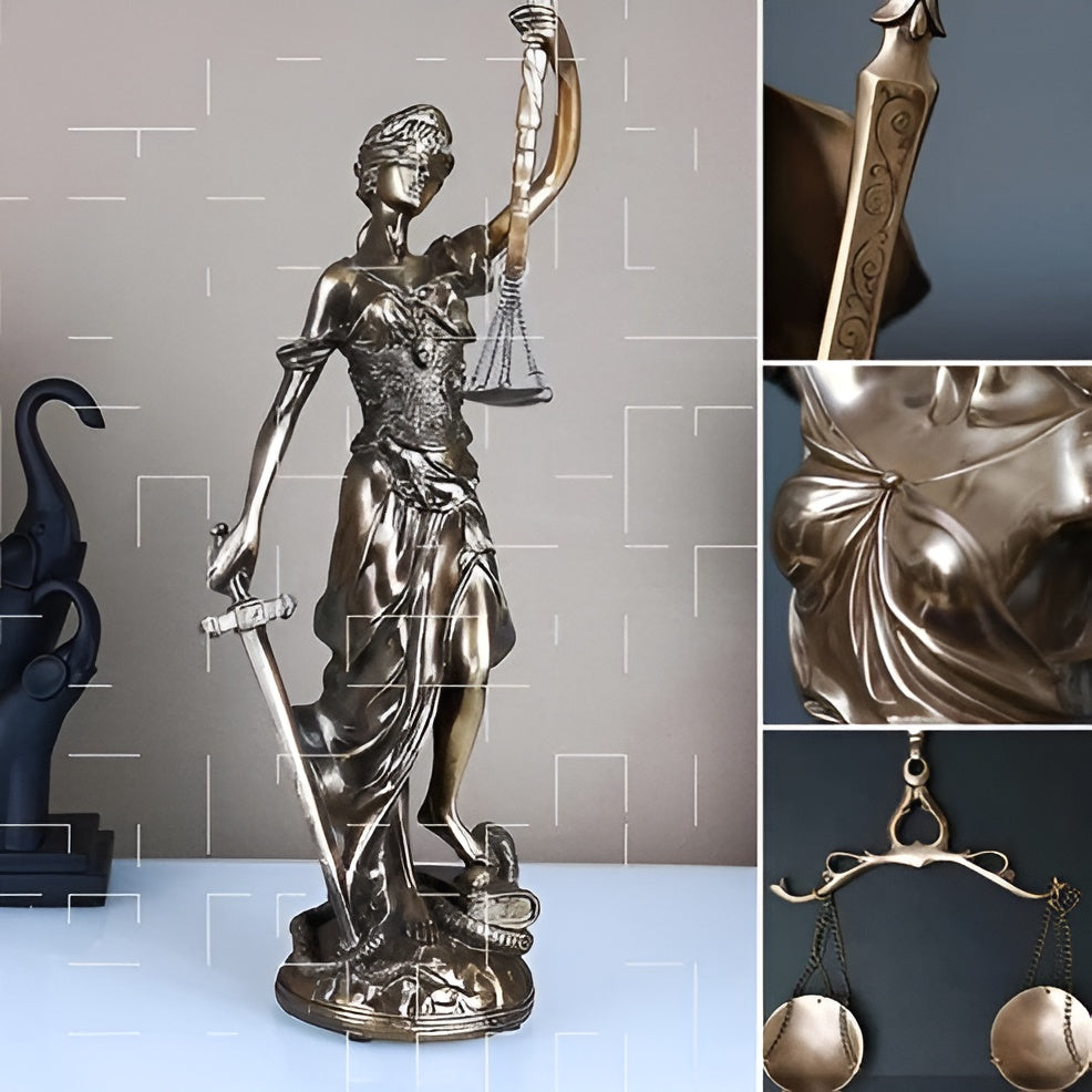 Statue der Göttin der Gerechtigkeit – Eine elegante dekorative Skulptur der Justitia - Skulptur