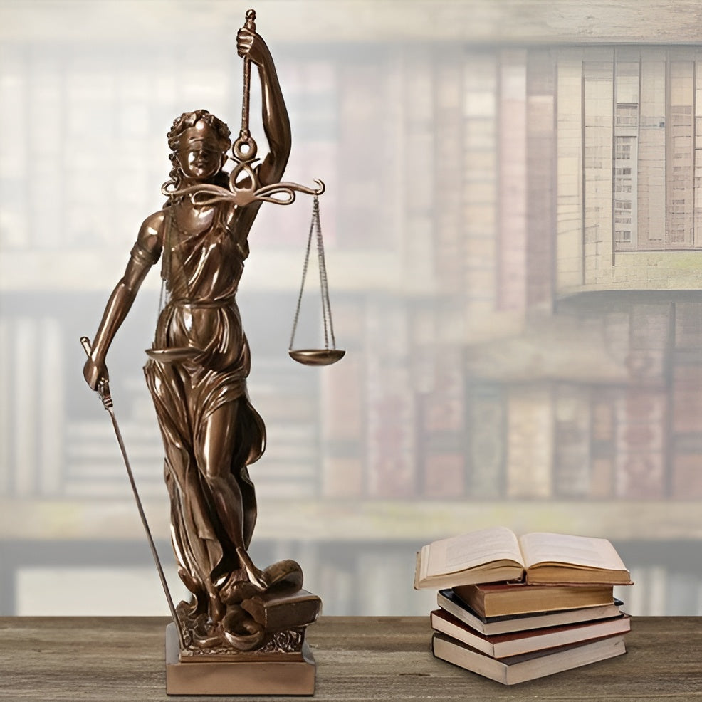 Statue der Göttin der Gerechtigkeit – Eine elegante dekorative Skulptur der Justitia - Skulptur