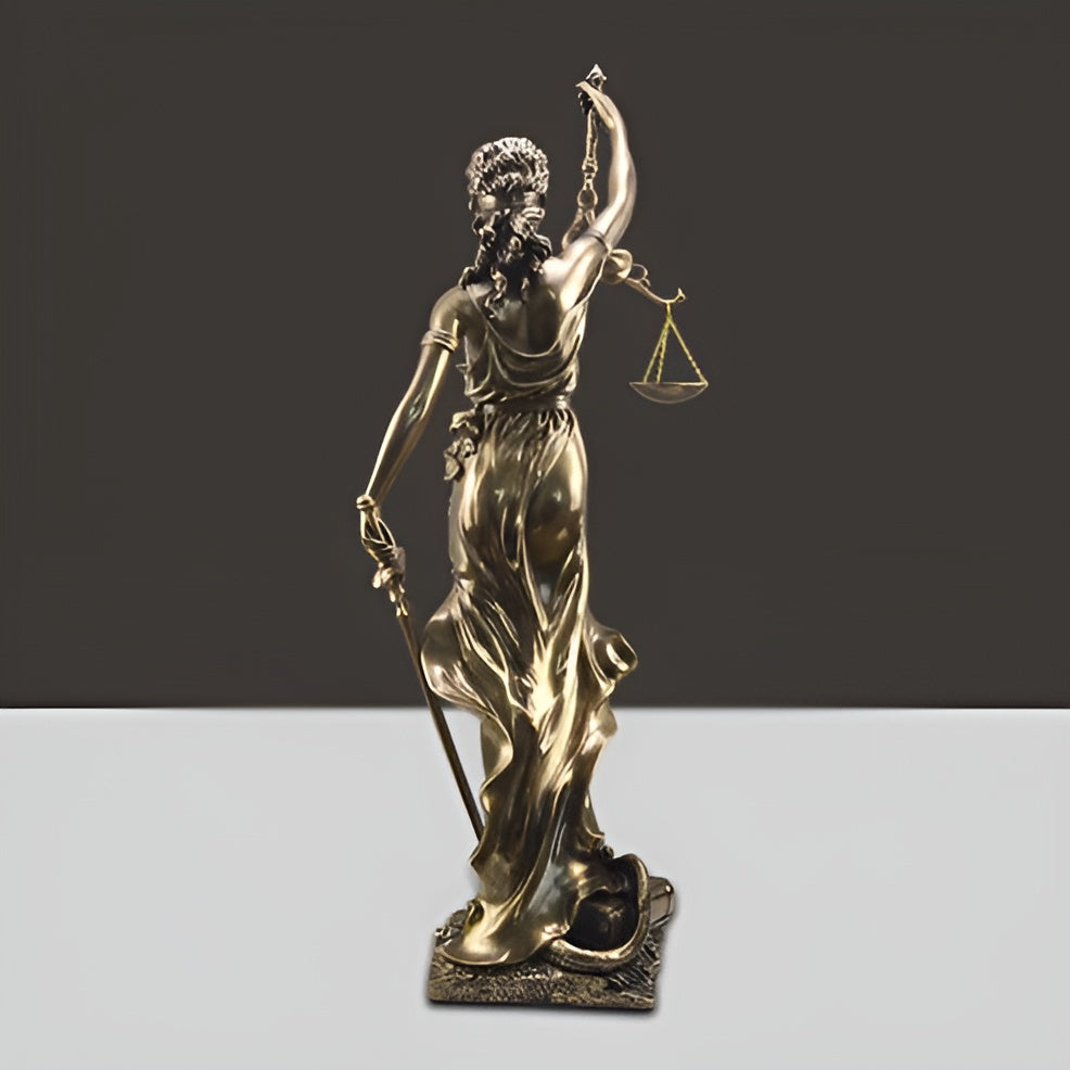 Statue der Göttin der Gerechtigkeit – Eine elegante dekorative Skulptur der Justitia - Skulptur