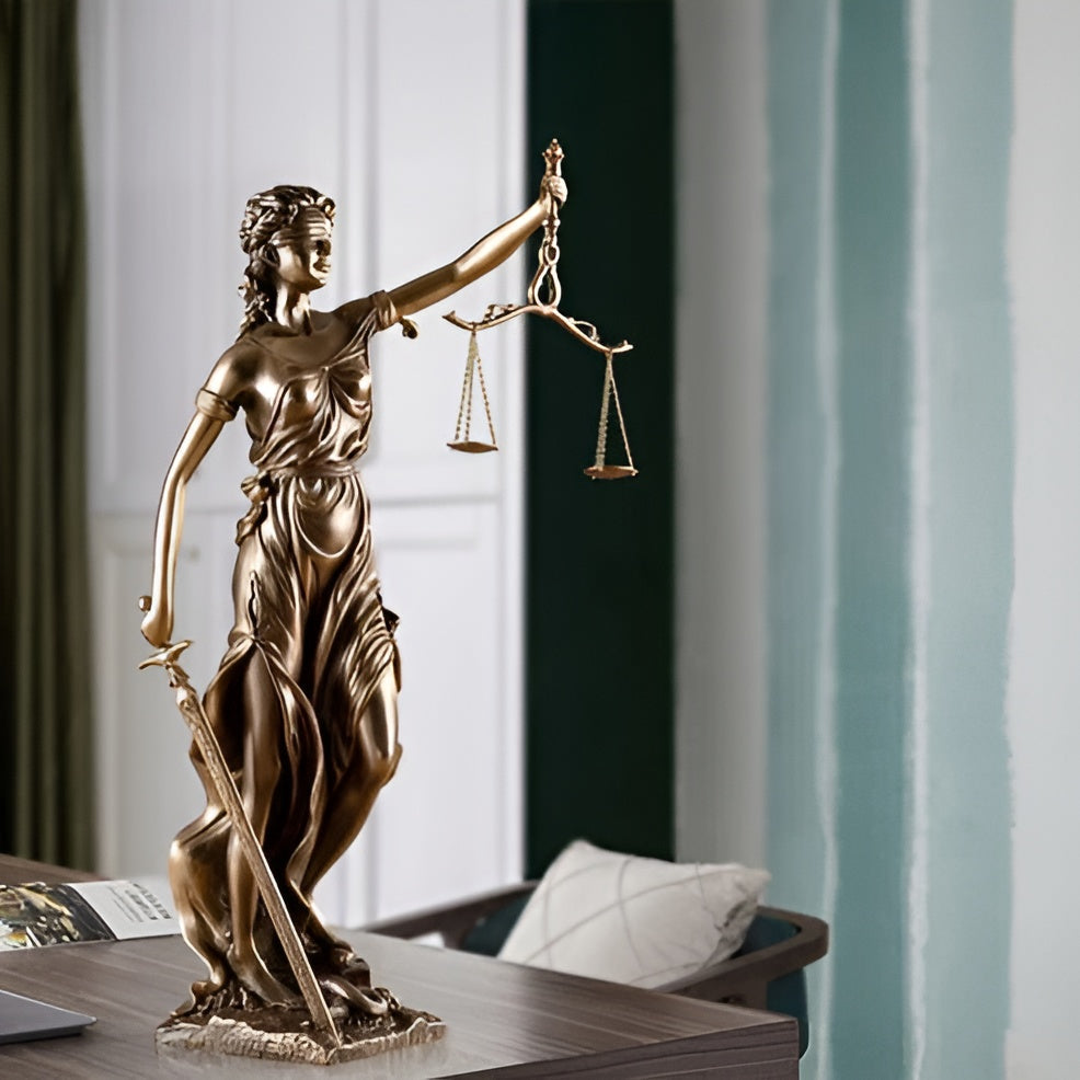 Statue der Göttin der Gerechtigkeit – Eine elegante dekorative Skulptur der Justitia - Skulptur
