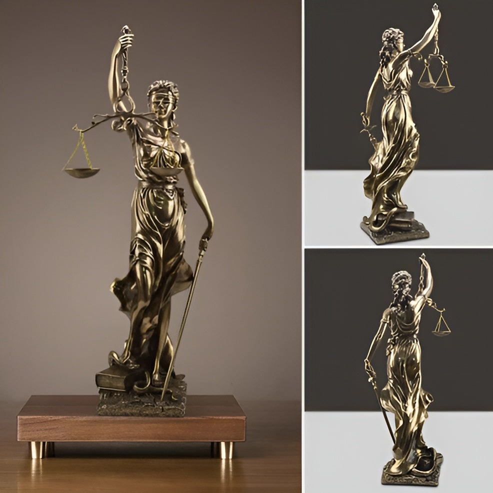 Statue der Göttin der Gerechtigkeit – Eine elegante dekorative Skulptur der Justitia - Skulptur