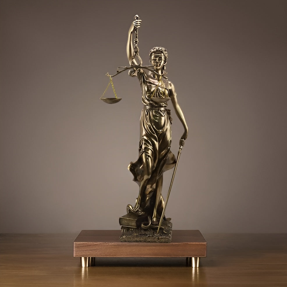 Statue der Göttin der Gerechtigkeit – Eine elegante dekorative Skulptur der Justitia - Skulptur