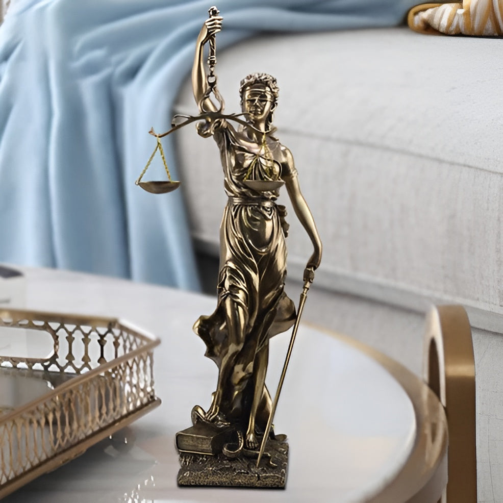 Statue der Göttin der Gerechtigkeit – Eine elegante dekorative Skulptur der Justitia - Skulptur