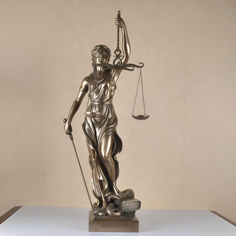 Statue der Göttin der Gerechtigkeit – Eine elegante dekorative Skulptur der Justitia - Skulptur