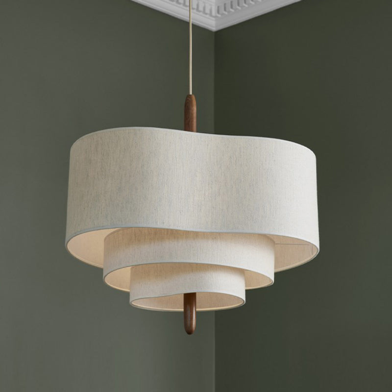 Stoff-Pendelleuchte im Japandi-Stil – Wohnzimmer & Esstisch - 45 cm x 27,5 cm / Kaltweiß - Pendelleuchten &
