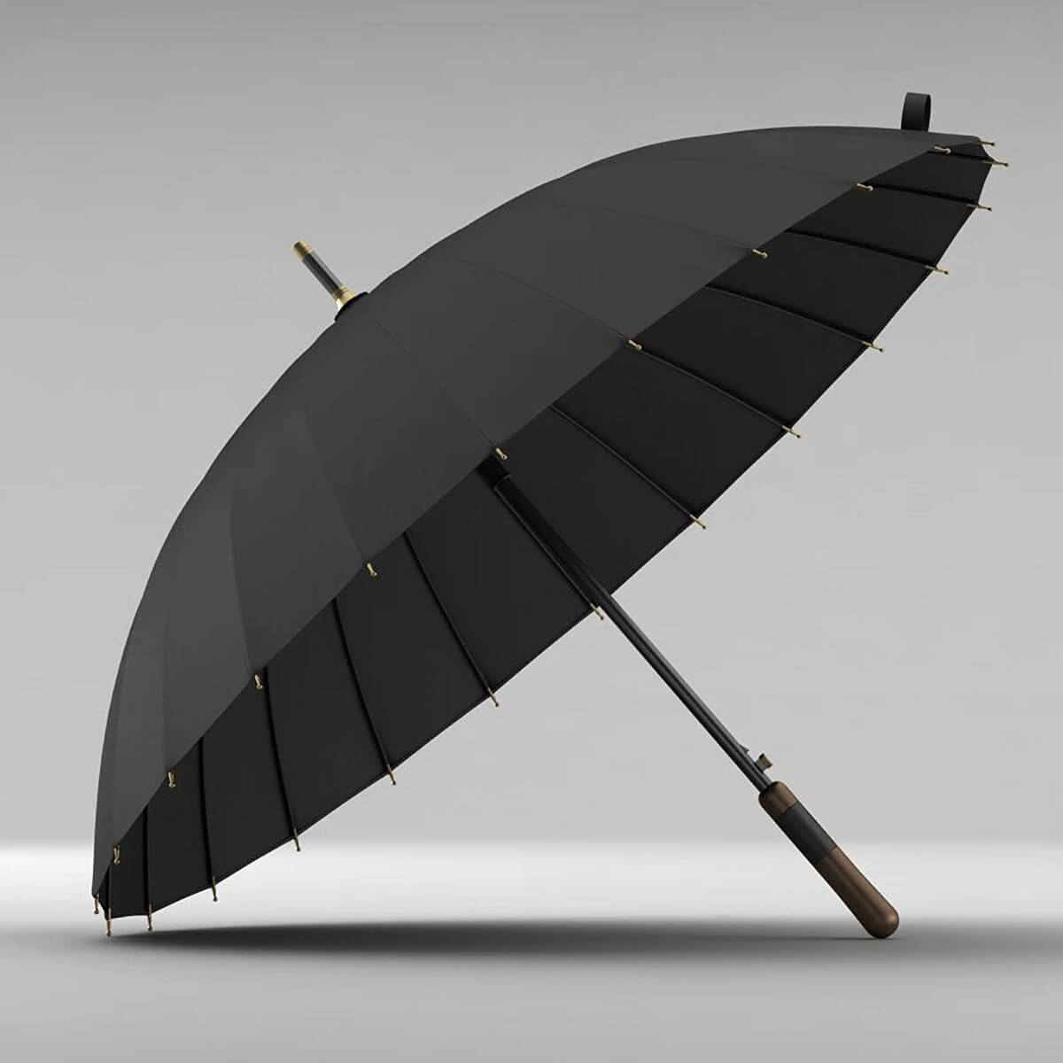 Sturmschirm mit 24 Speichen und Holzgriff - Regenschirme