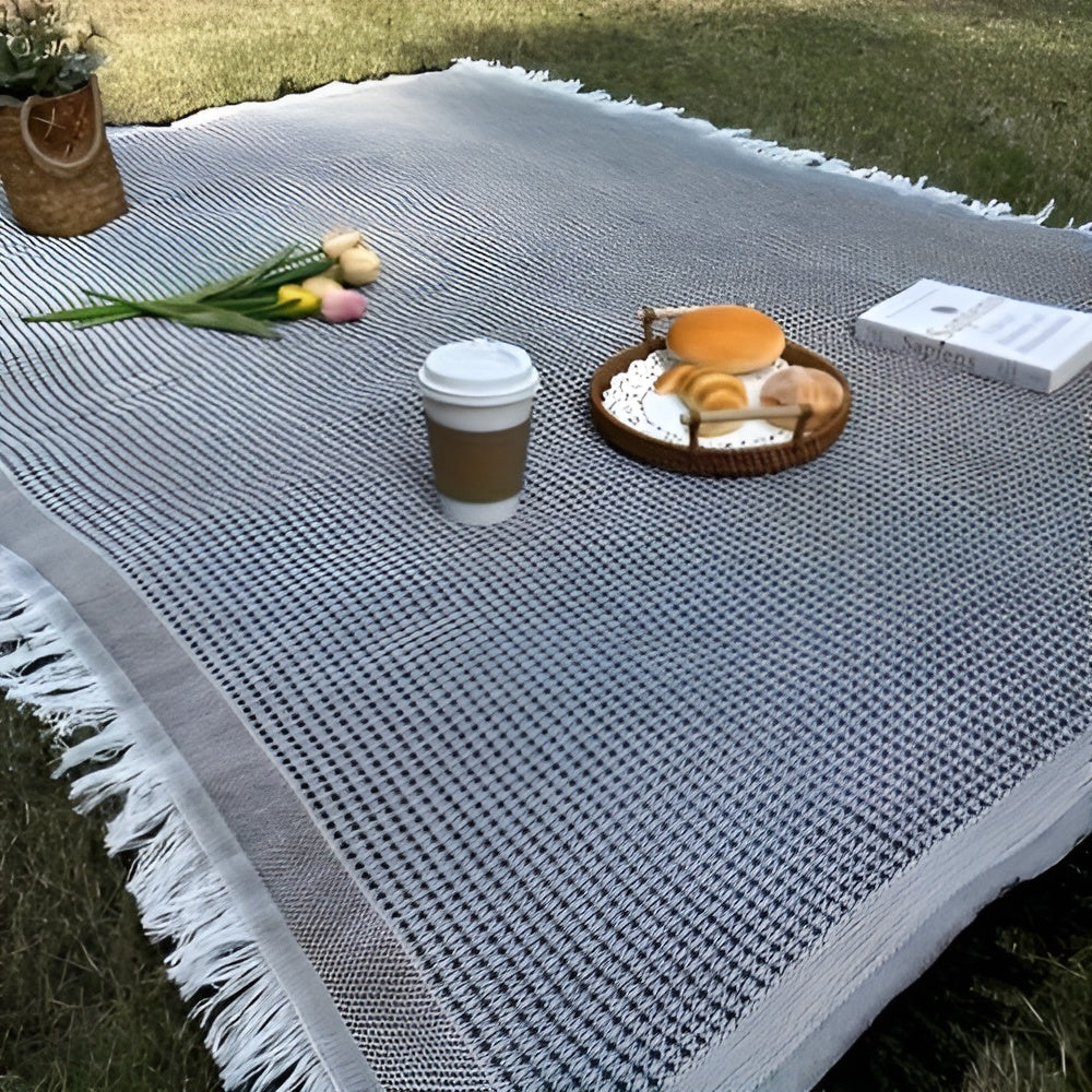 Stylische Picknickdecke – Wasserdicht Und Faltbar – Strandmatte Und Campingdecke Für Den Außenbereich - Schwarz-Weiß