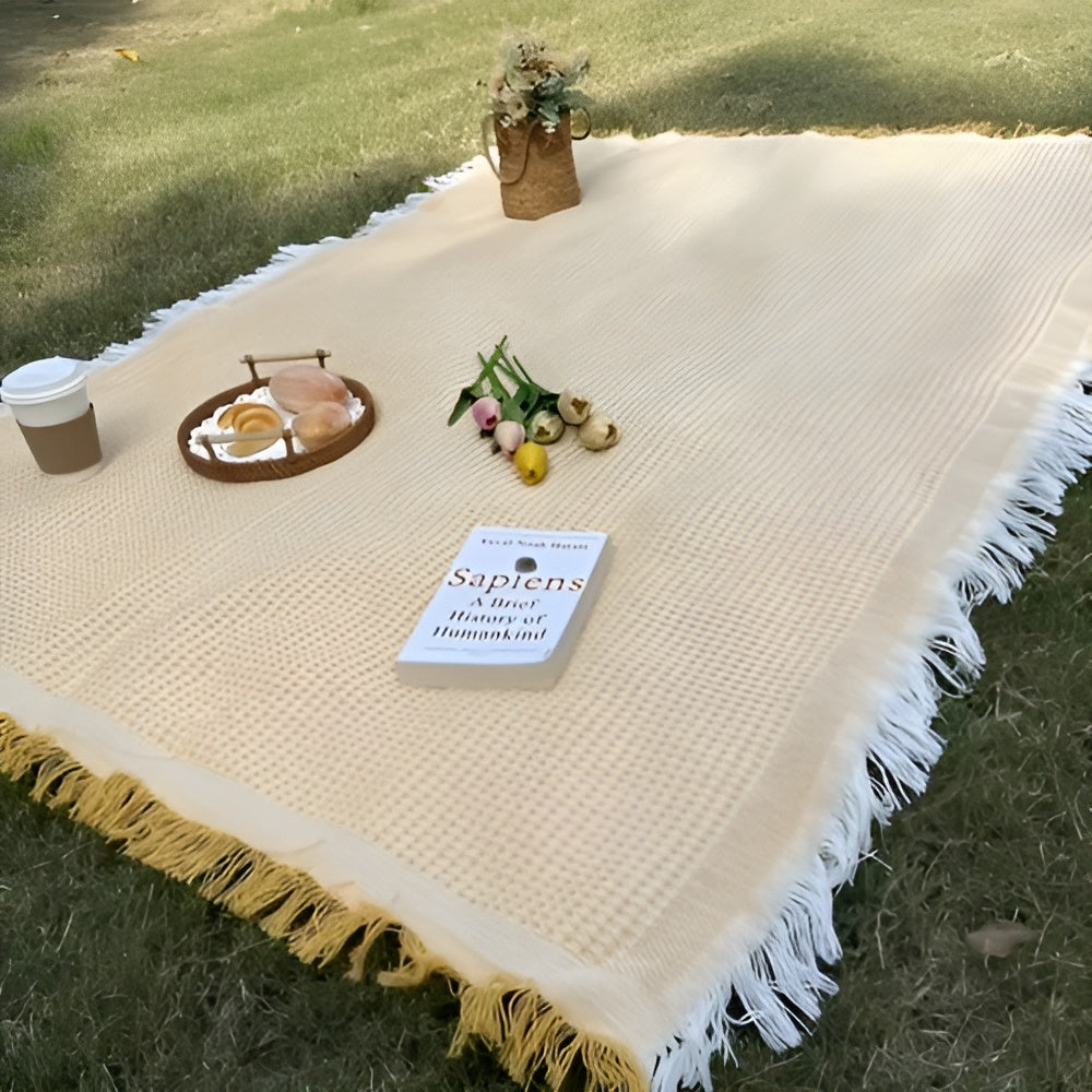 Stylische Picknickdecke – Wasserdicht Und Faltbar – Strandmatte Und Campingdecke Für Den Außenbereich - Gelb-Weiß